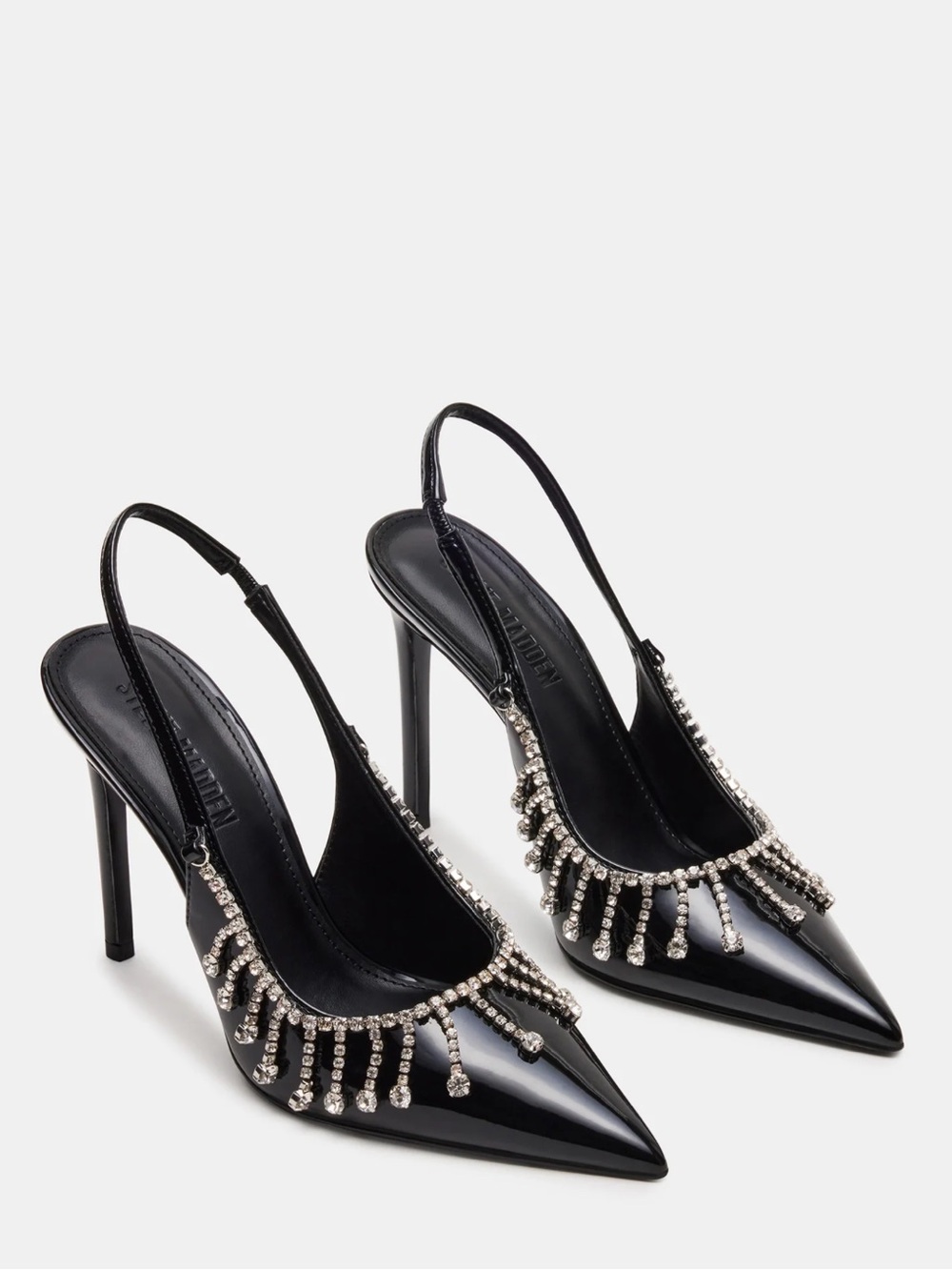 Steve Madden Thrill Black Patent Crystal-Trim Slingback Pumps